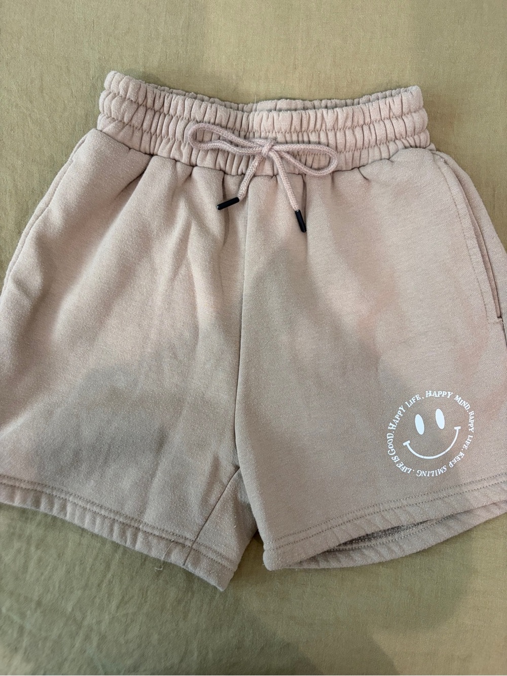 Women's Beige Smiley Fleece Lounge Shorts